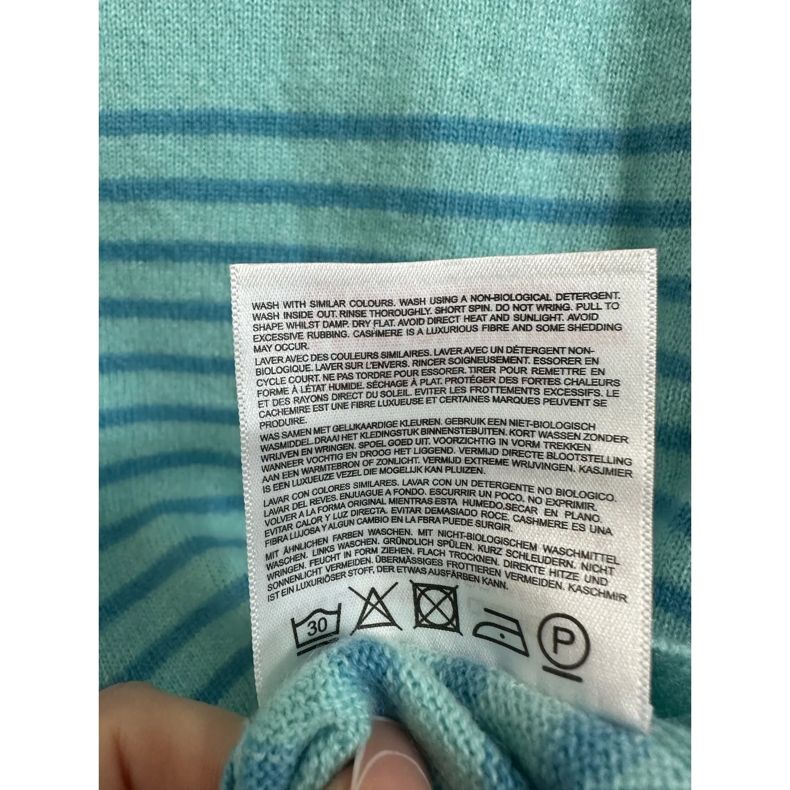 Jumper1234 teal blue striped long sleeve cashmere sweater size 1 UK 8 Red Size undefined - Image 5