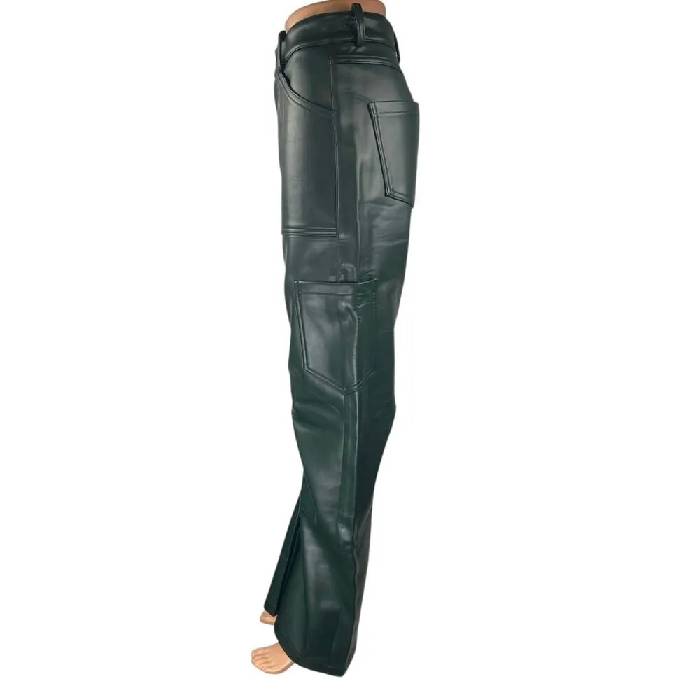 Lioness Green Faux Leather High Waist Wide Baggy Carrot Barrel Cargo Pants XXS - Image 2