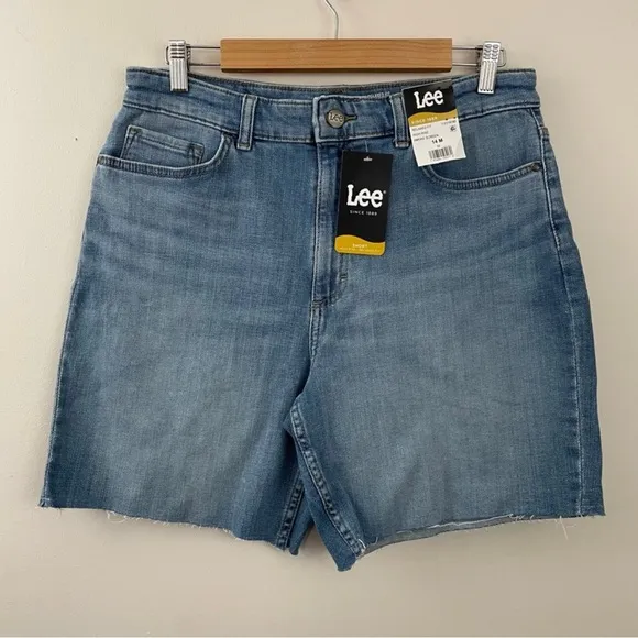 Lee High Rise Relaxed Fit Stretch Denim Jean cutoffs cut off shorts Blue 14 new - Image 2