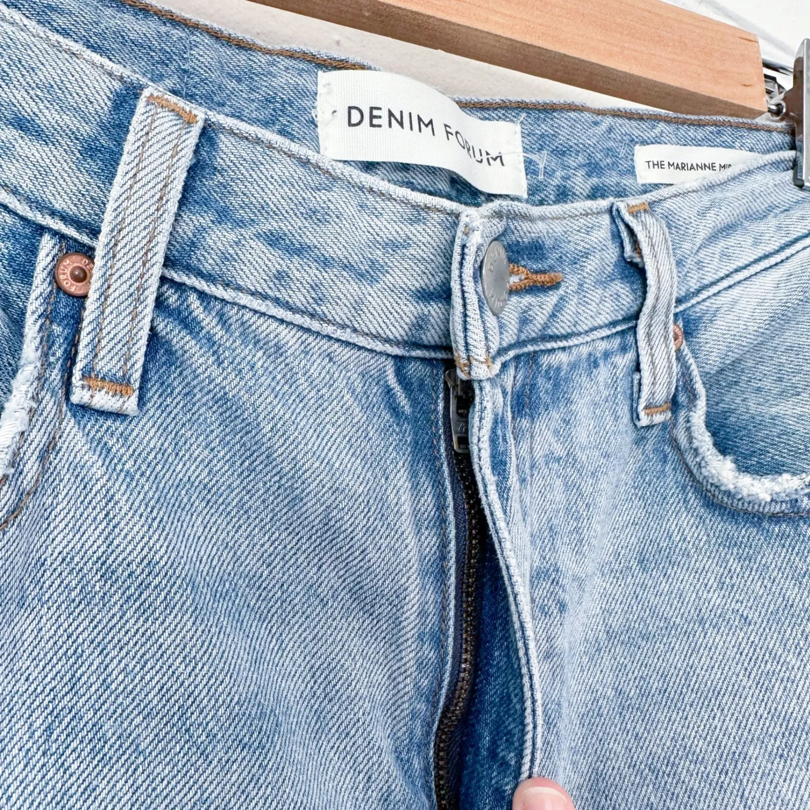 Denim Forum | Marianne Mid Rise Loose Flare 100% Cotton Denim Jeans 23/32L Blue - Image 7