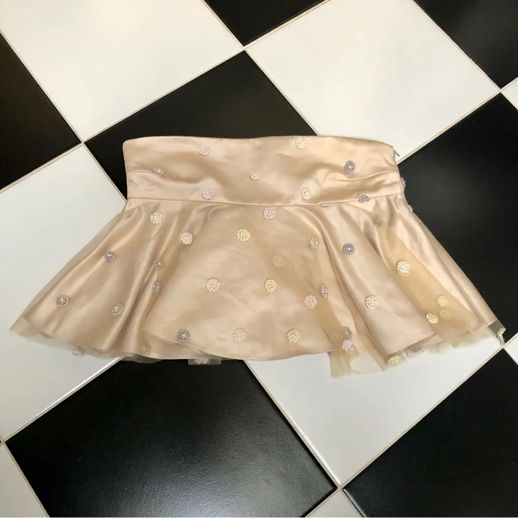 Natasha Zinko Strapless Peplum Tube Top Gold Embroidered Pom Pom Flowers sz 4 - Image 5