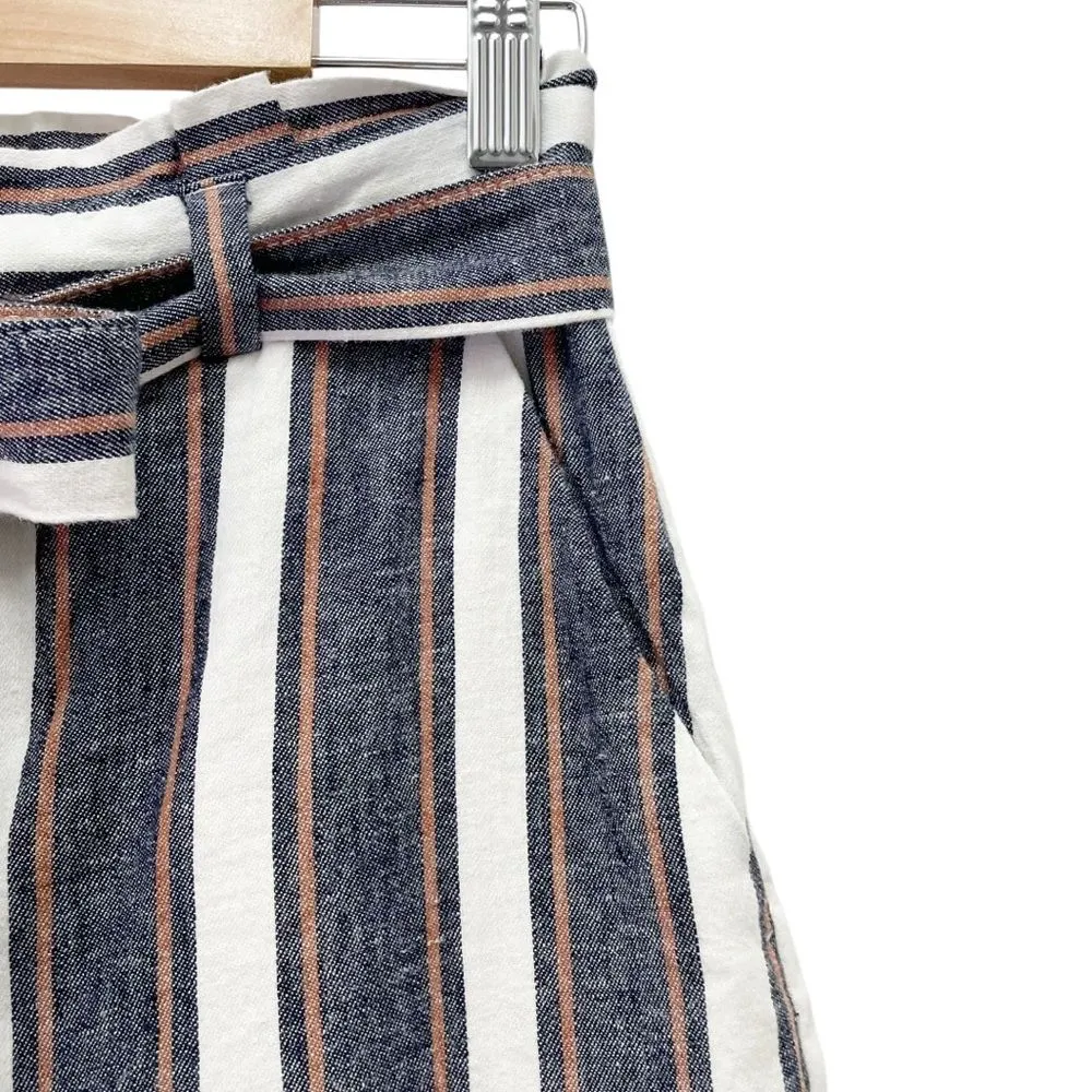 Banana Republic Blake Linen Cropped Pants Size 4 Wide Leg Gray White Tan Stripe - Image 9