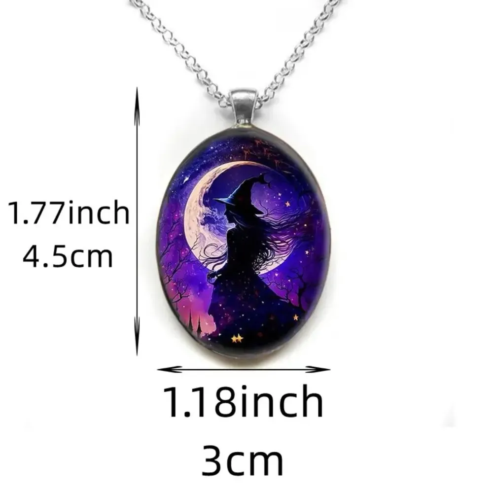 1pc Oval Painted Witch Moon Avatar Pendant Necklace‎ Silver Plated Accessories Silver - Image 3