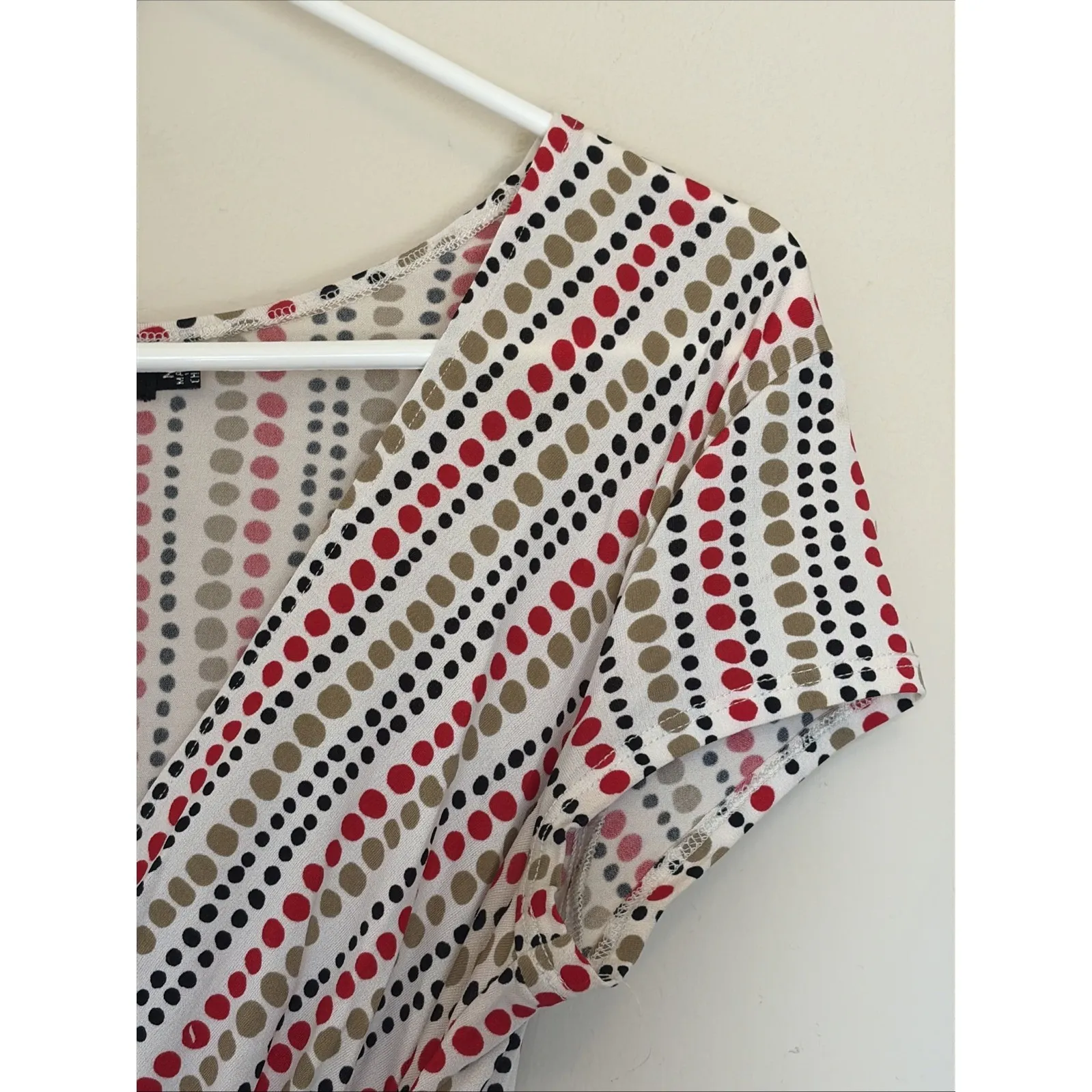 Ruby Rox Y2K Vneck Polka Dot Belted Tie Stretch Midi Dress Womens Medium - Image 6