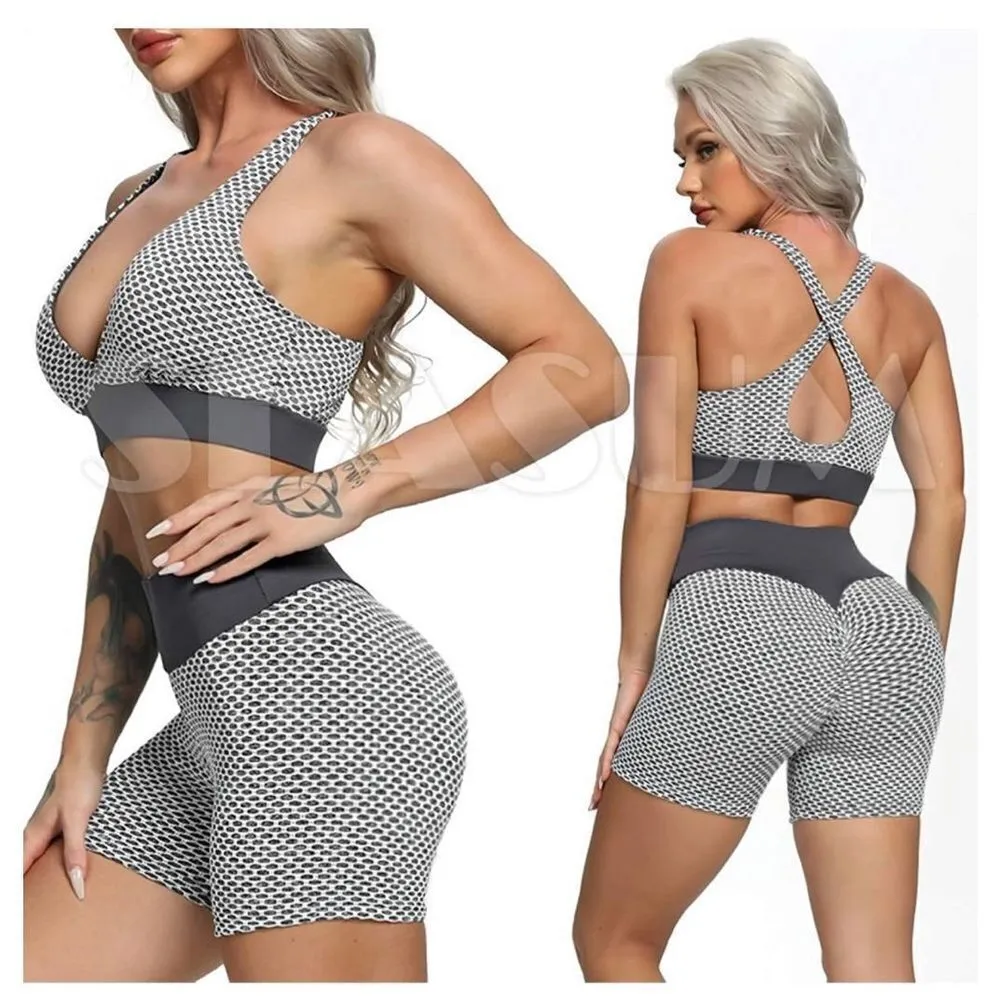 Women Workout Gym Shorts Scrunch Ruched Butt Lifting Sexy Booty Shorts High Wais Gray Size L - Image 3