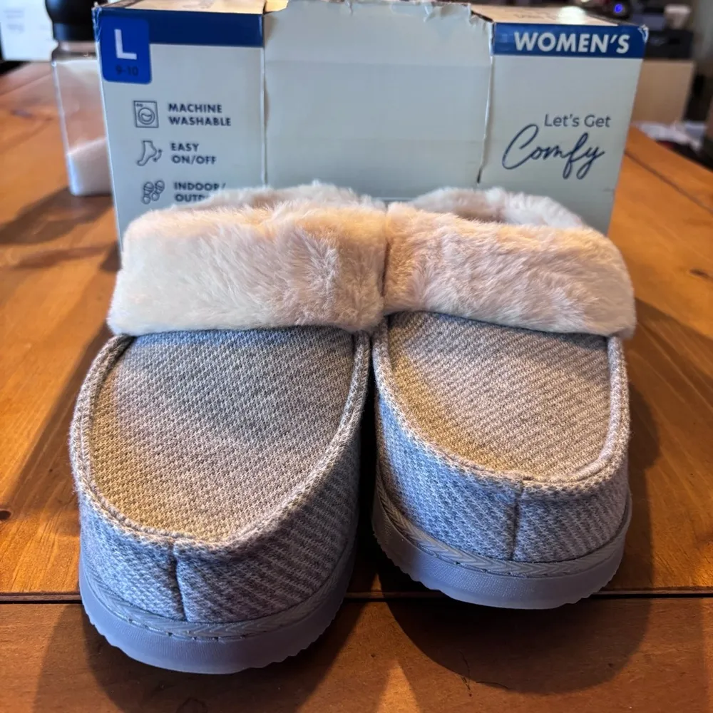 Dearfoams women’s memory foam slip on cozy house shoes slippers gray L(9-10) - Image 6