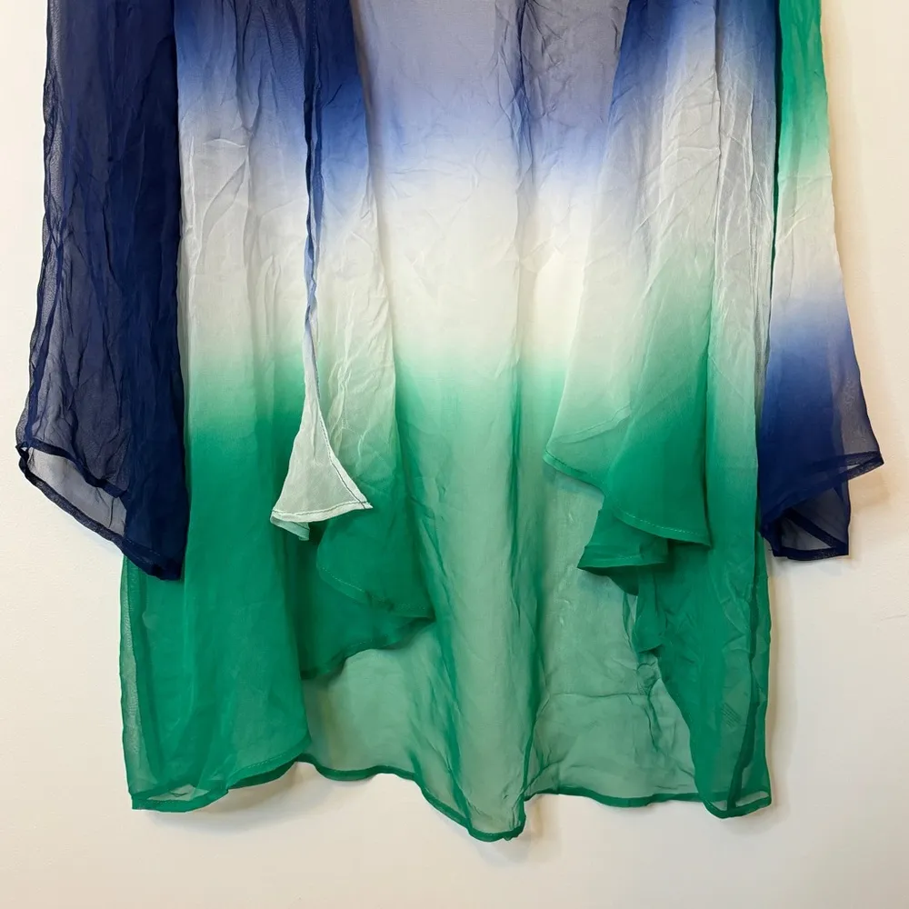 Soft Surroundings 100% Silk Duster Kimono Cardigan One Size Ombre OS Green Boho - Image 6