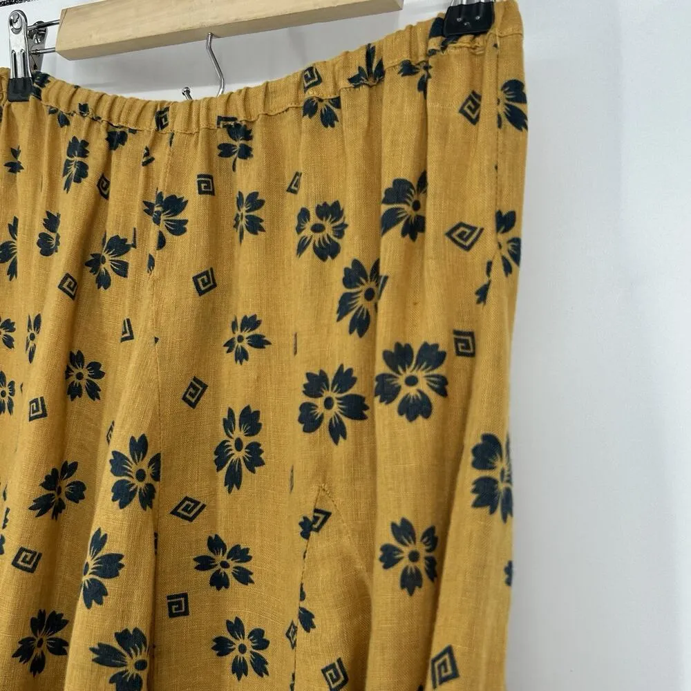 CP Shades Fanny Linen Midi Skirt Mustard Yellow Floral Boho Pull On Size S - Image 3
