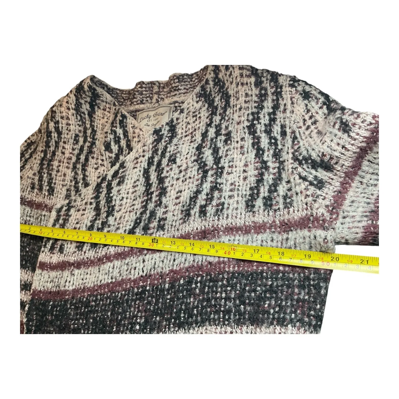 Lucky Brand Open Front Cardigan Sweater Knit Bohemian Style‎ Striped - Image 8