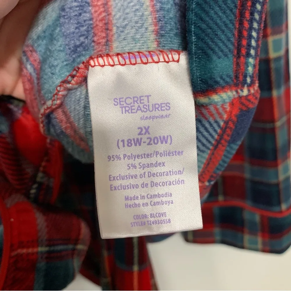 Secret Treasures Red/Blue Plaid Fleece Pajama Set Size 2X - Image 4