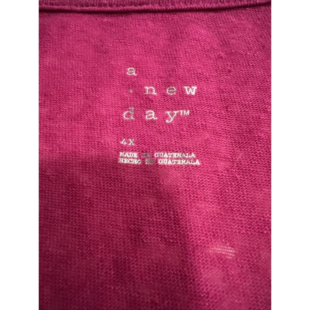 A New Day Linen V Neck Twist Short Sleeve Top Pink Women 4X - Image 4