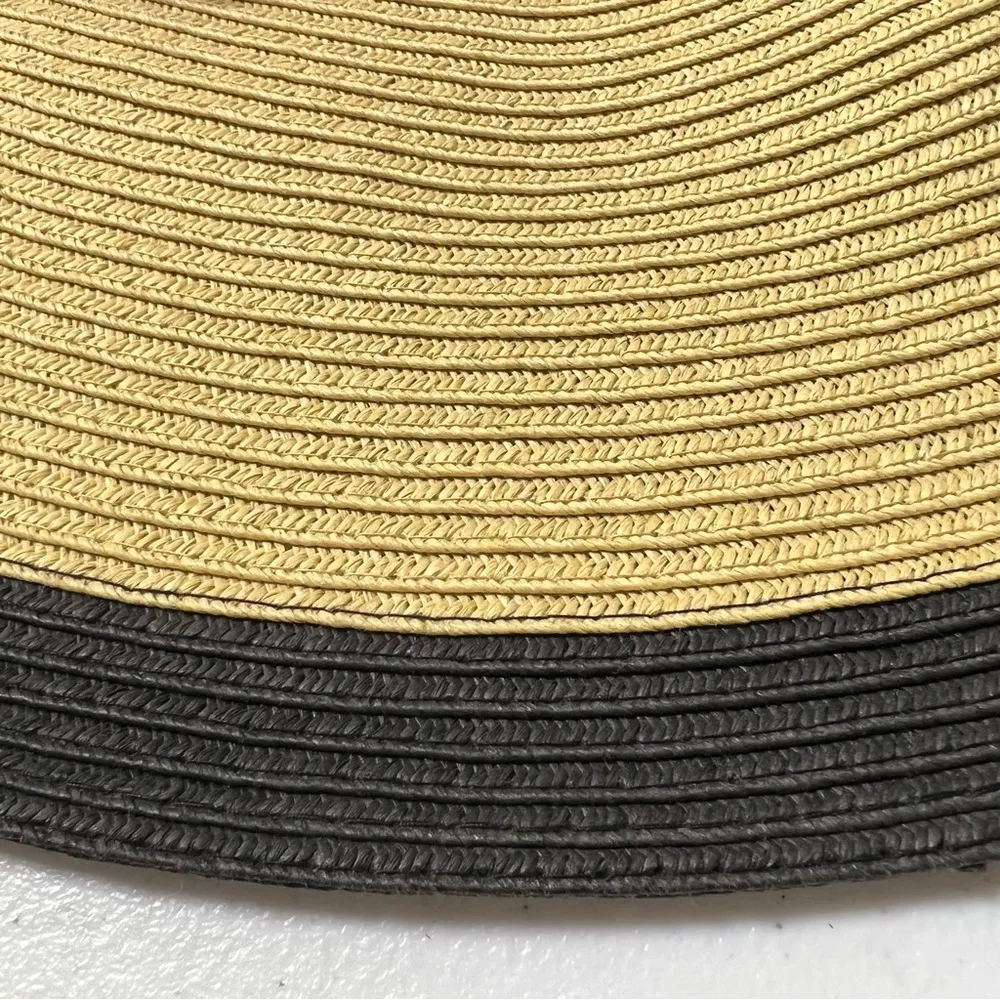 Nine West Floppy Black Strip and Flower Straw Hat - Image 5