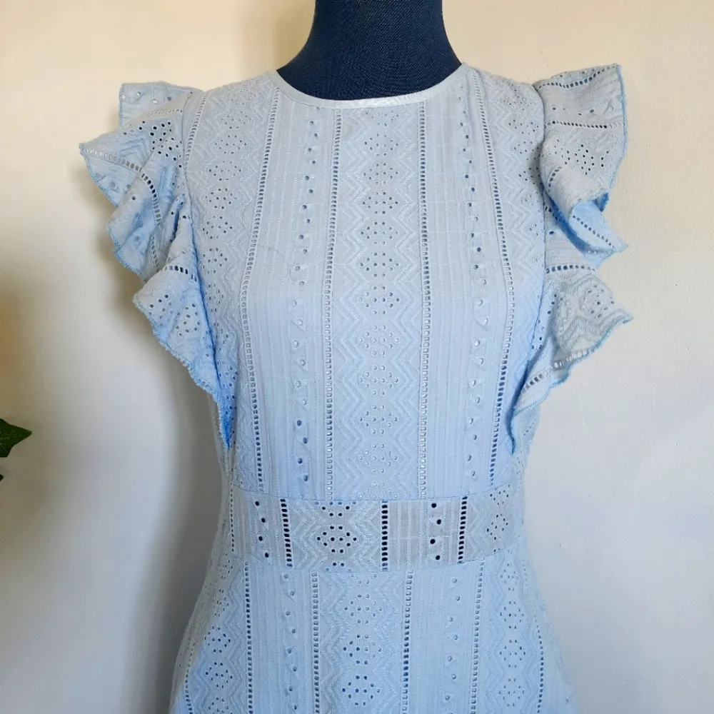Ecowish Light Blue Eyelet Ruffle Sleeveless Dress - Image 3