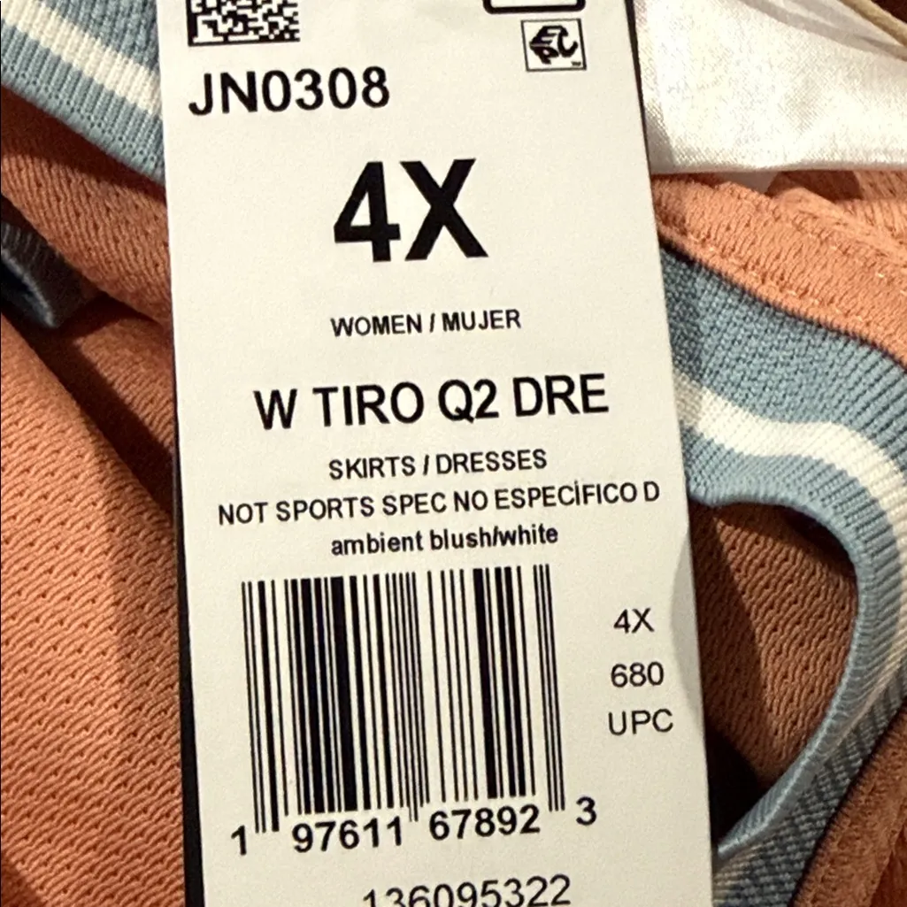 NWT Women's adidas Tiro Cut 3-Stripes Soft Mesh Long Dress 4X Peach Color - Image 8