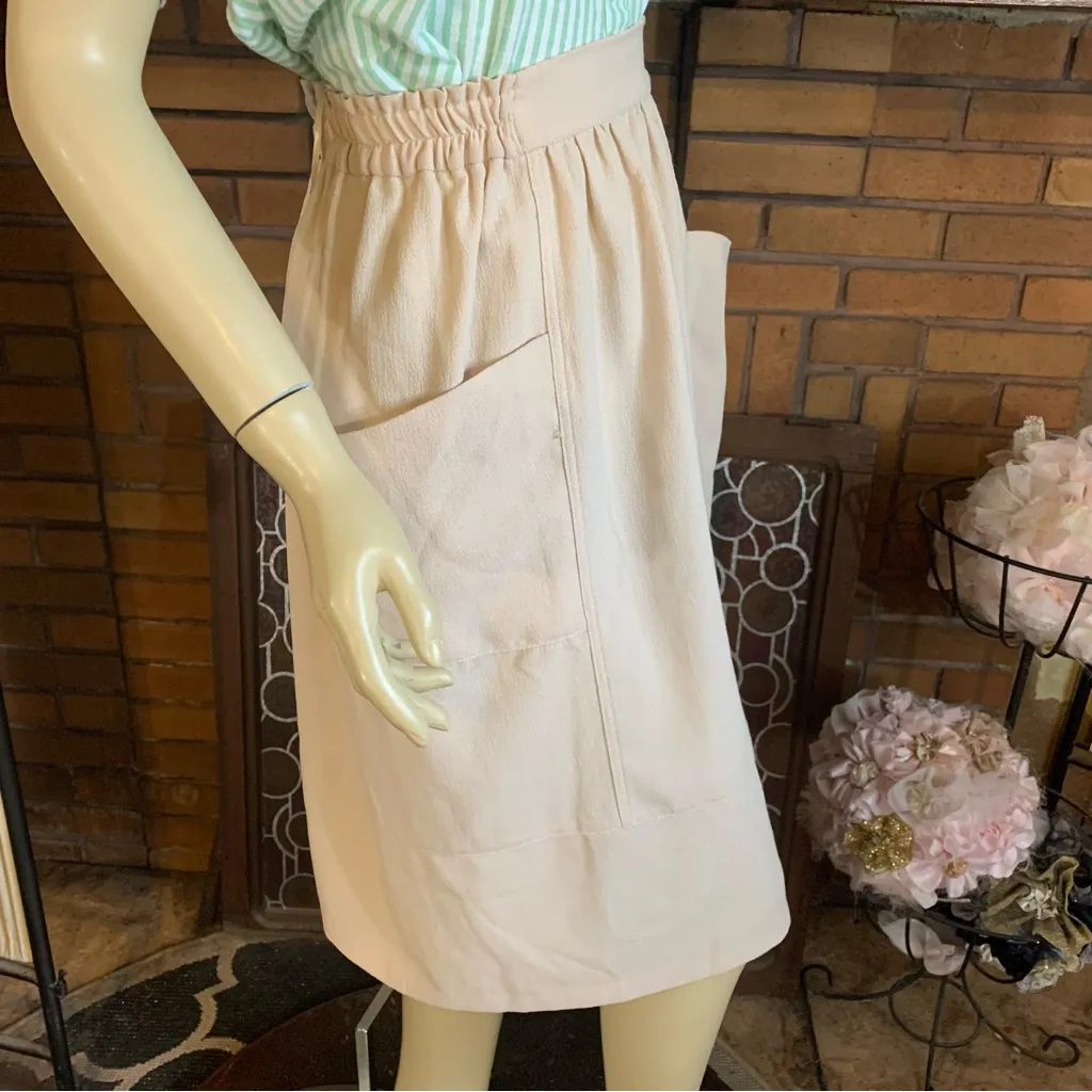 EZRA BEIGE ELASTIC WAIST APRON POCKETS MIDI SKIRT (L) - Image 4