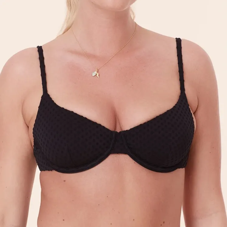 The Bermuda Bikini Top Swimsuit Terry Dot Textured Black size M D/DD NWT - Image 1