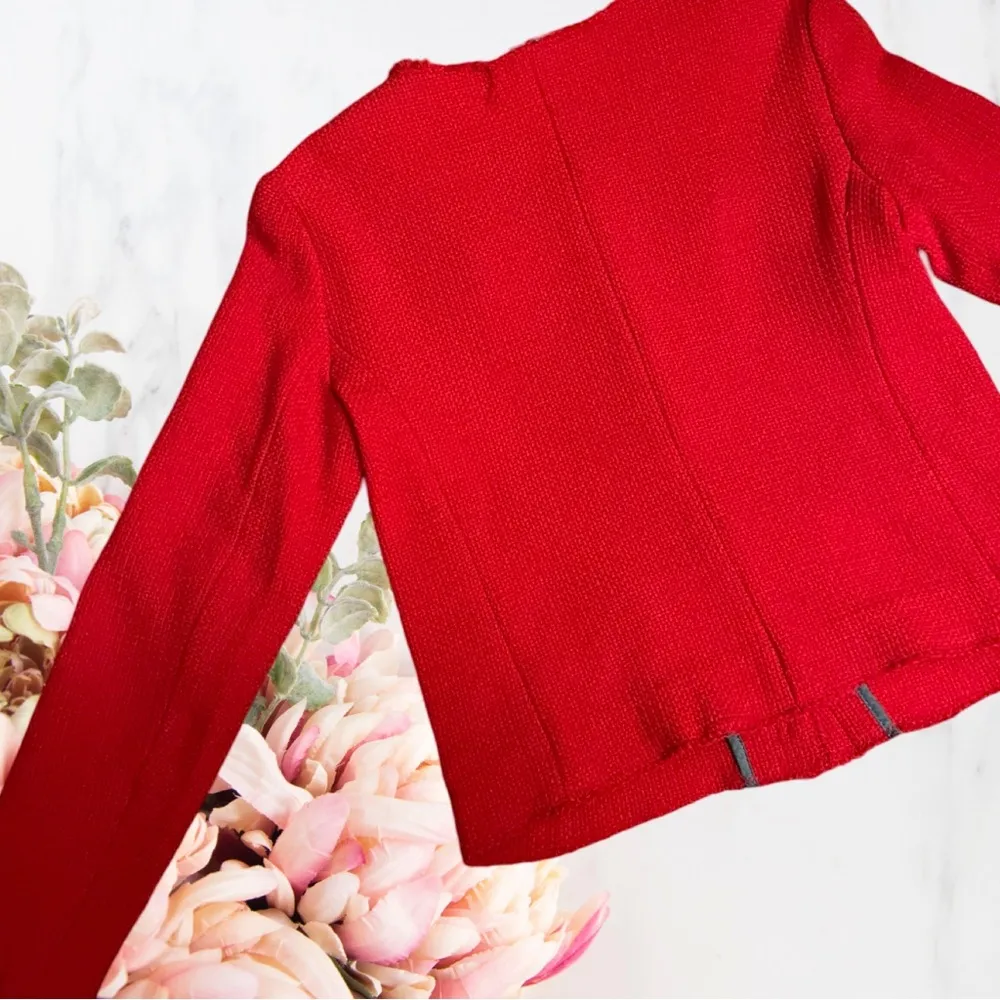 Gap Blazer Jacket Red Tweed Zip-Up Sz Small - Image 11