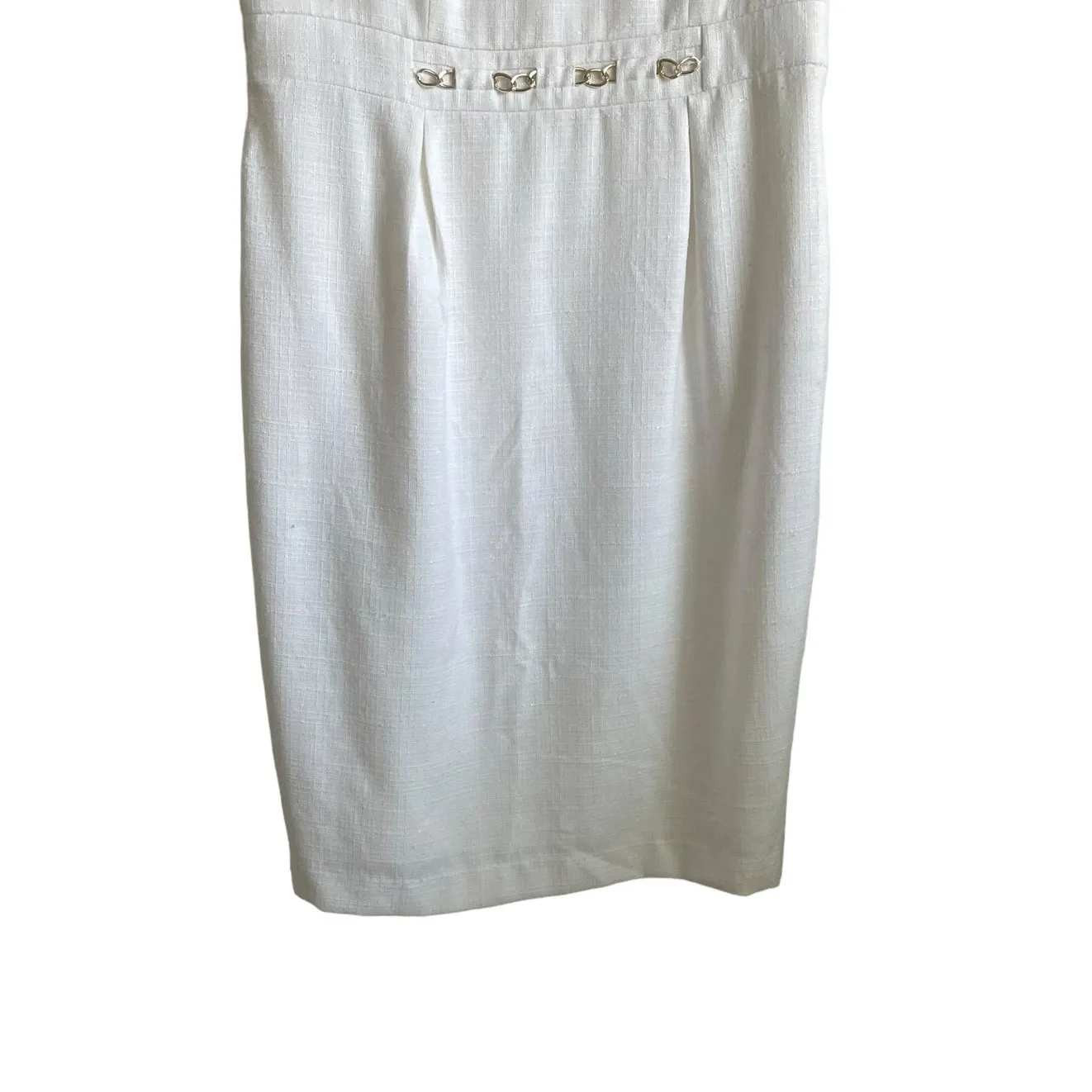 Liz Claiborne Women Shift Dress 12 Ivory Gold Tone Chain Waist Career Cocktail‎ - Image 4