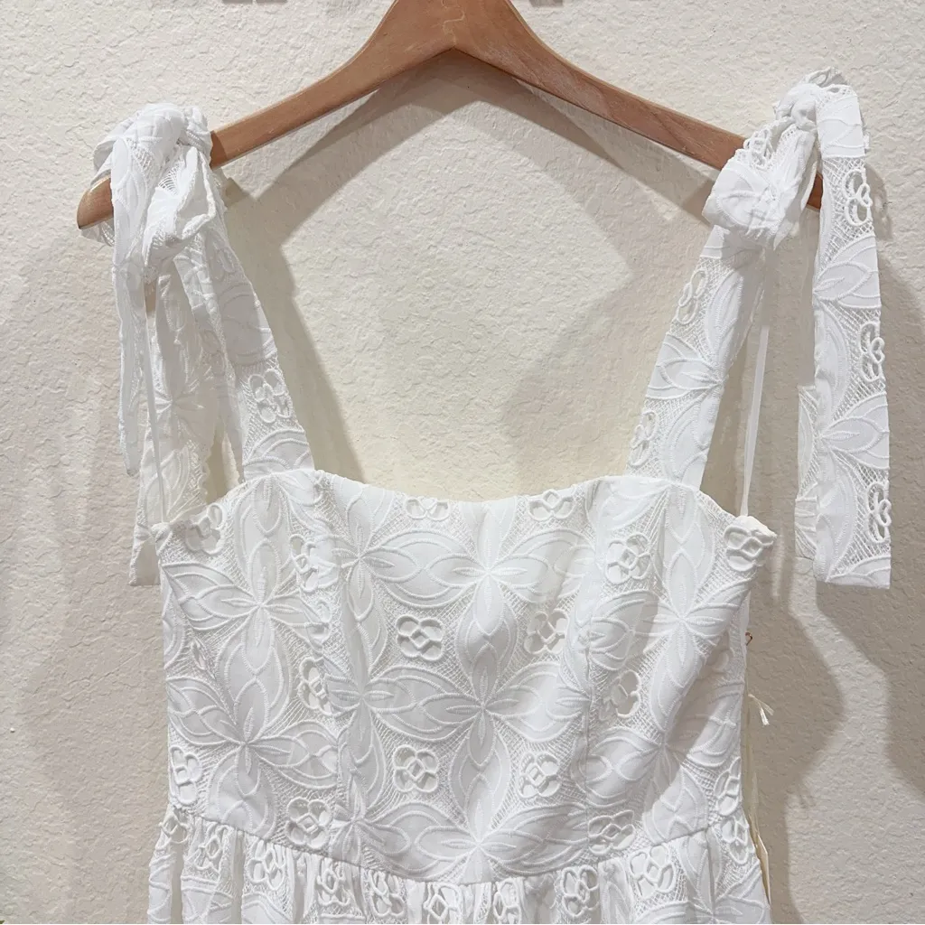 Arose Studio Amber Square Neck Bow Tie Strap Floral Embroidered Midi Dress Ivory White Size undefined - Image 3