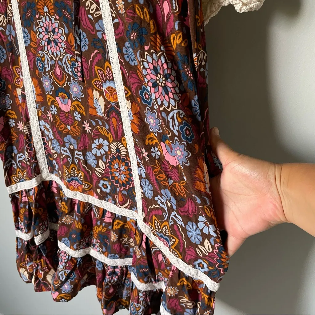 Matilda Jane Brown and Cream Floral Mini Dress Size Medium - Image 9