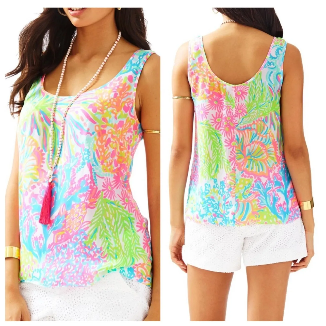 Lilly Pulitzer Cosmos 100% Silk Sleeveless‎ Tank Top SZ XS Summer Beach Colorful - Image 2