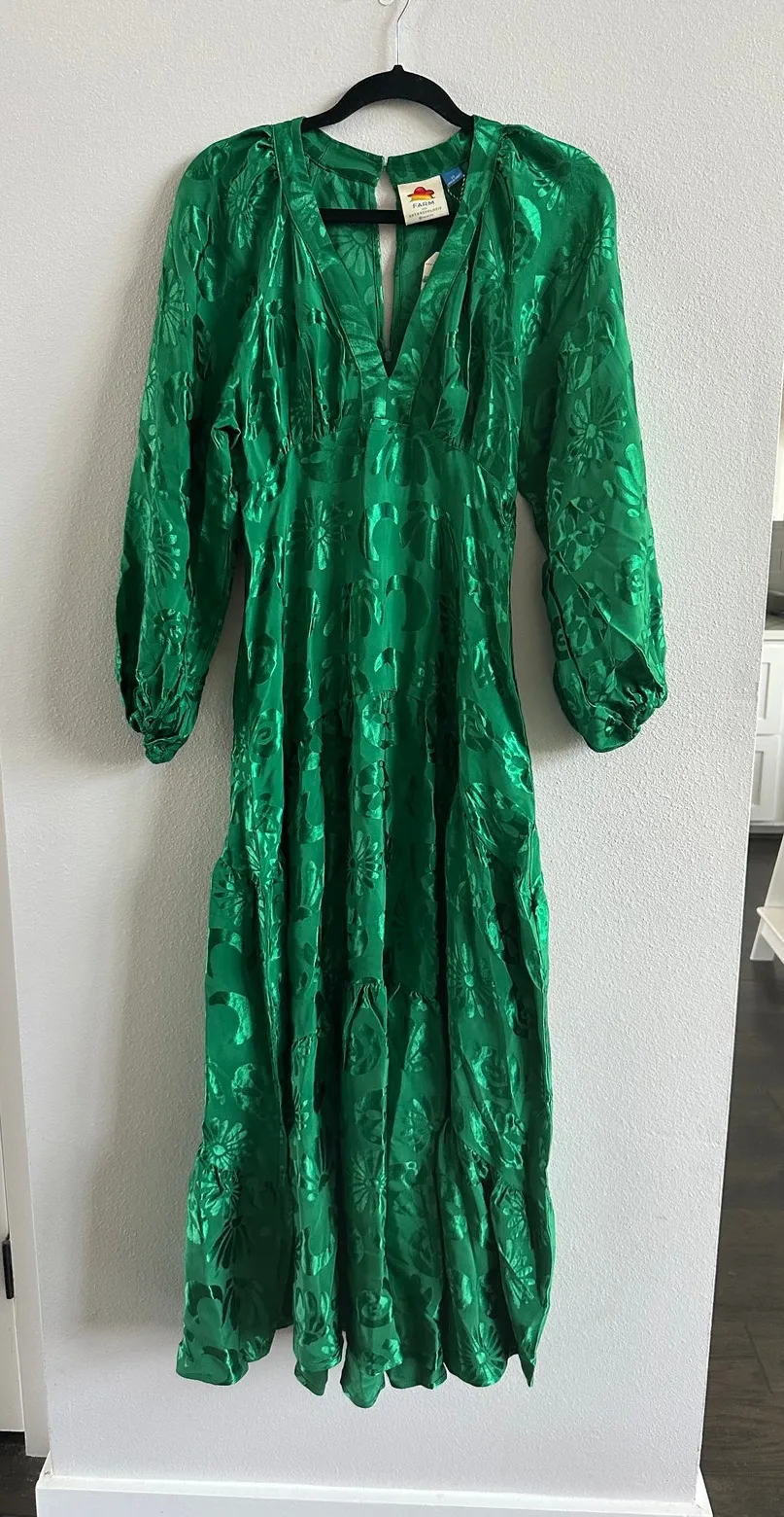 Anthropologie Farm Rio Long-Sleeve V-Neck Jacquard Maxi Dress Size XS - Image 1