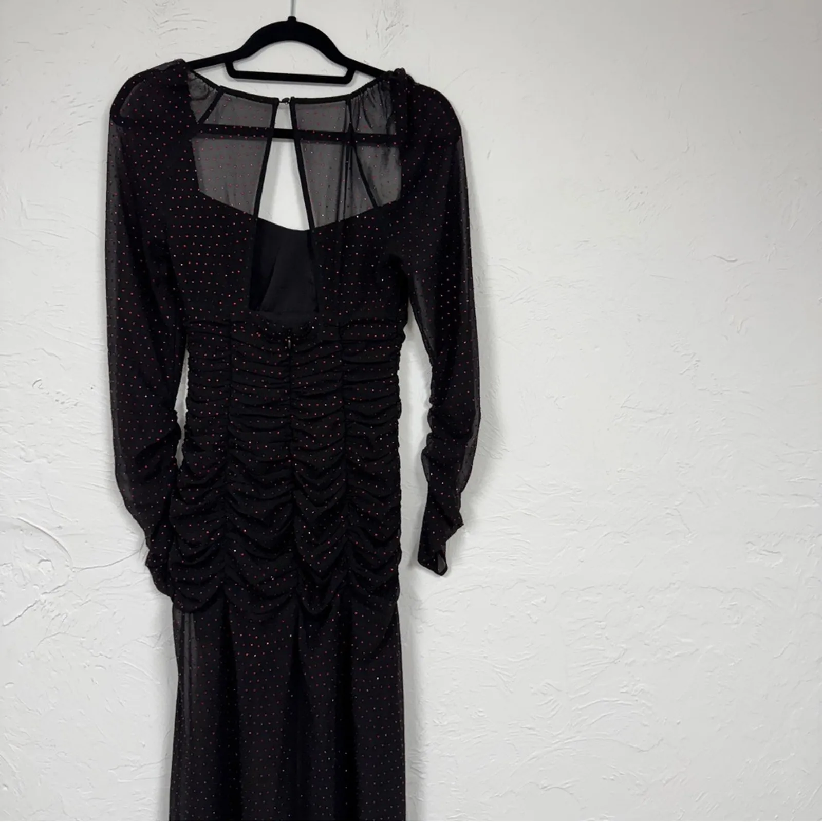Dundas X Revolve Black Stardust Maxi Dress Womens XS Whimsigoth Sheer Ruched - Image 3