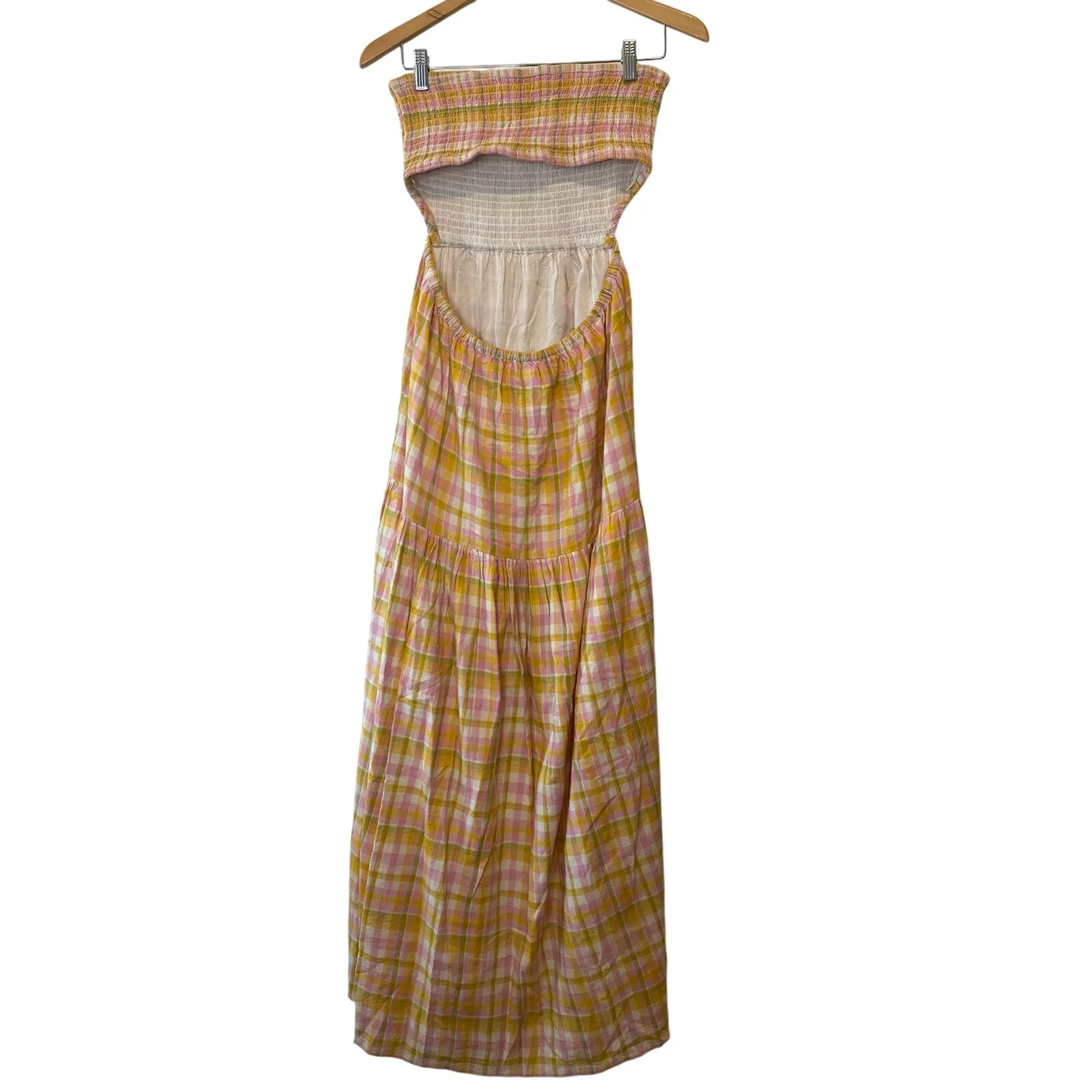 Anthropologie LSpace Tina Strapless Smocked Cutout Plaid Maxi Dress XL NWT Orange - Image 5