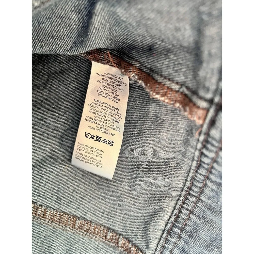 By Anthropologie Crochet Sleeve Denim Jacket Size Small Trucker 70's Boho Funky - Image 8