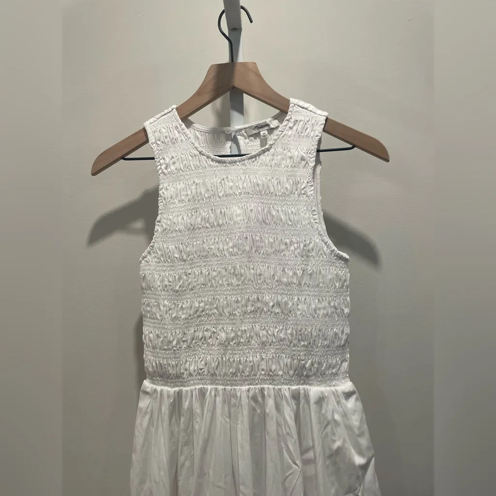 Madewell The Melody Bubble-Hem Smocked Midi‎ Dress In Poplin Size XS - Image 4