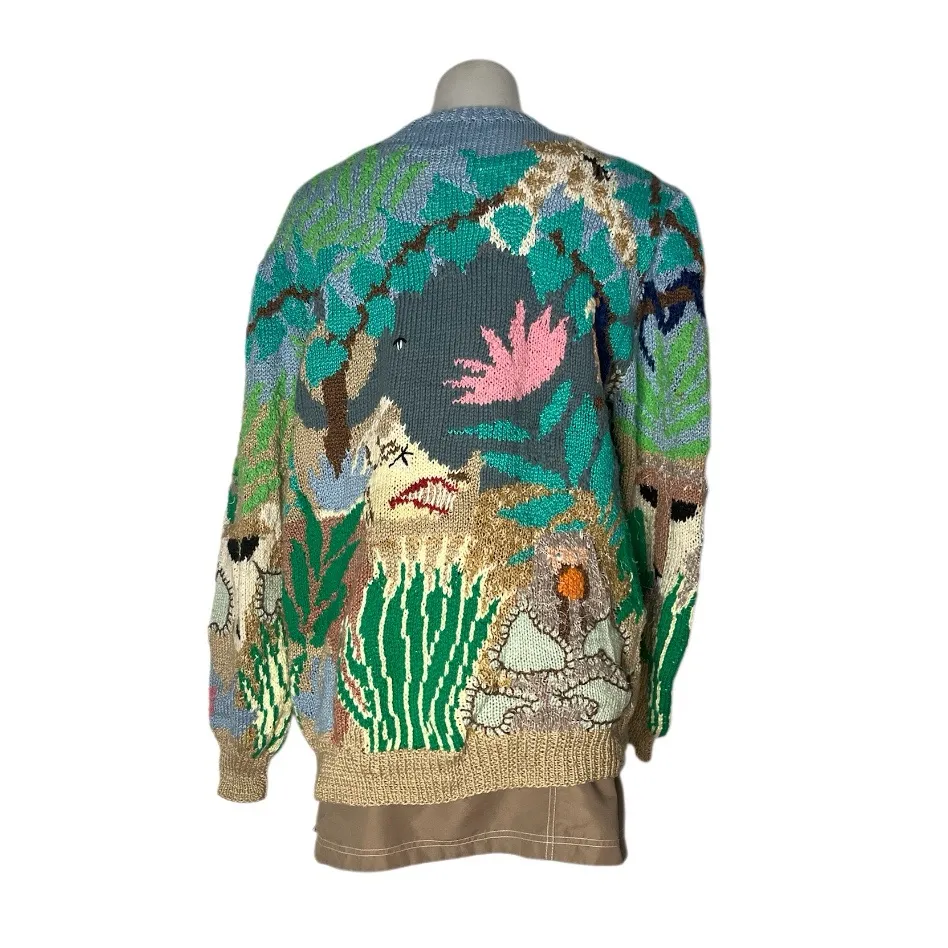 MABEL’S Colorful Sweater Crew Neck Pastel Animals Scenic Novelty Top VINTAGE 80s Blue Size L - Image 2