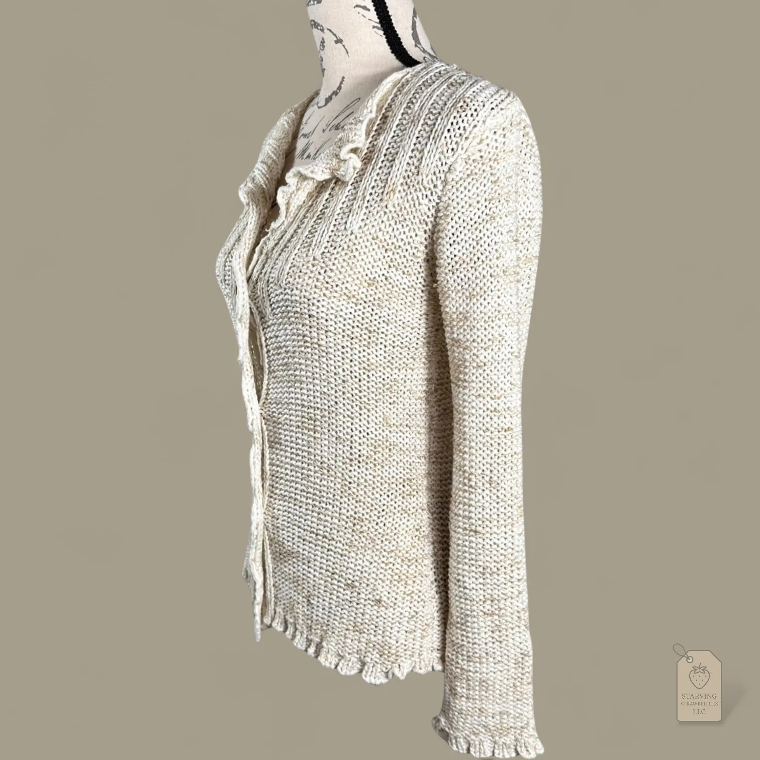 BCBGMAXAZRIA Cream Button Down Knit Sweater Cardigan - Image 4