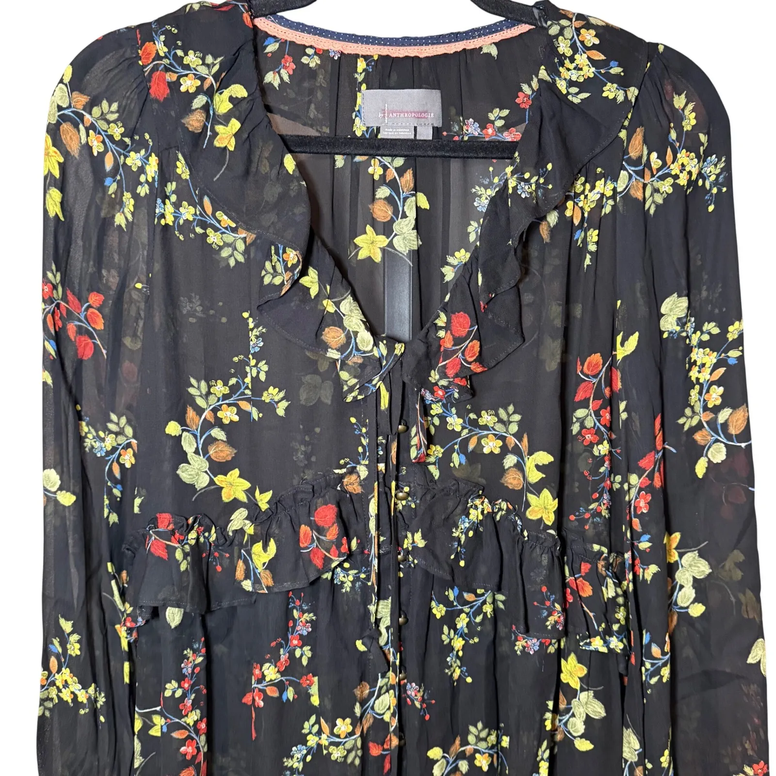 Anthropologie Floral Sheer Jamison Tunic Top Black Size XS - Image 4