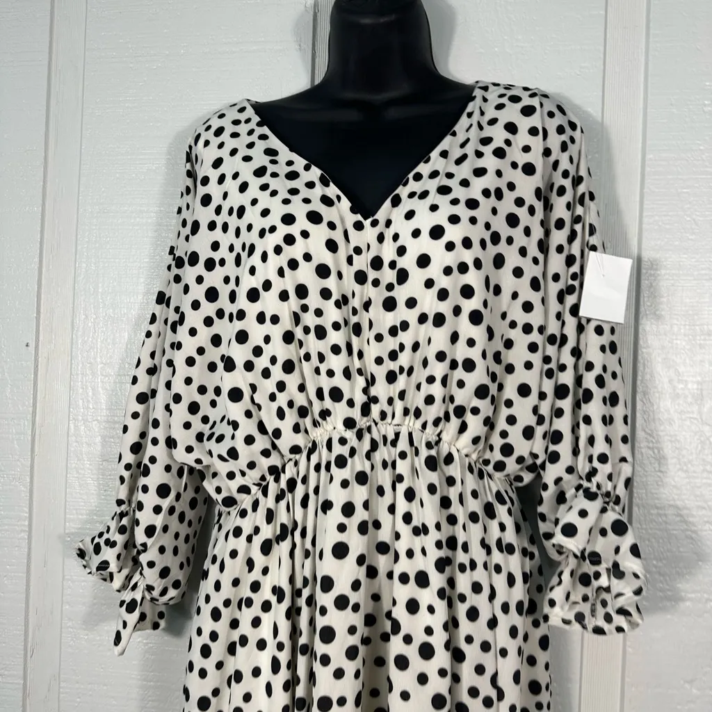 White Burch Women’s Black and White 3/4 Sleeve Polka Dot Dress Size Medium NWOT - Image 4