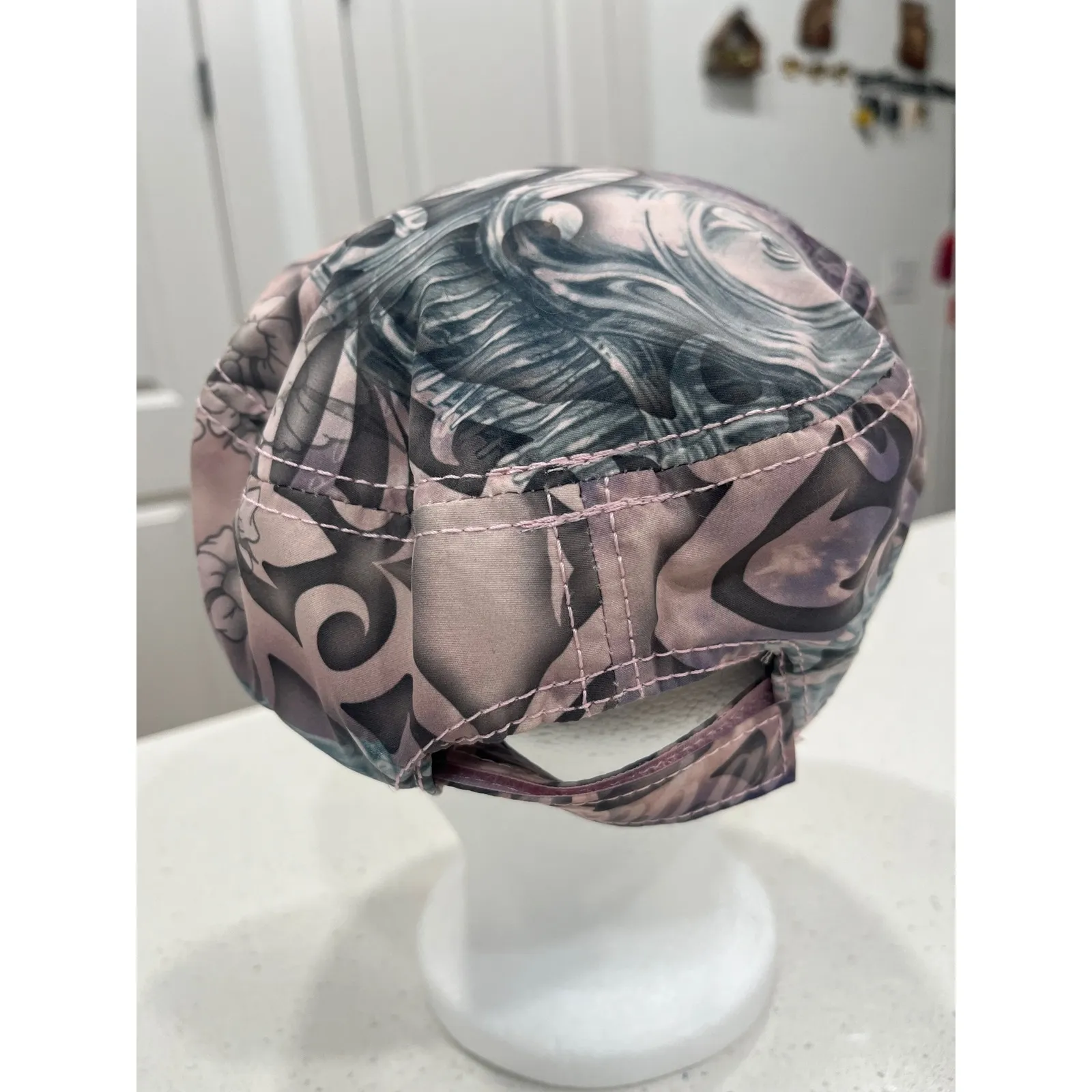 Sturgis Motorcycle Rally Womens Army Cap Bling Rhinestones Tattoo Print Purple - Image 7