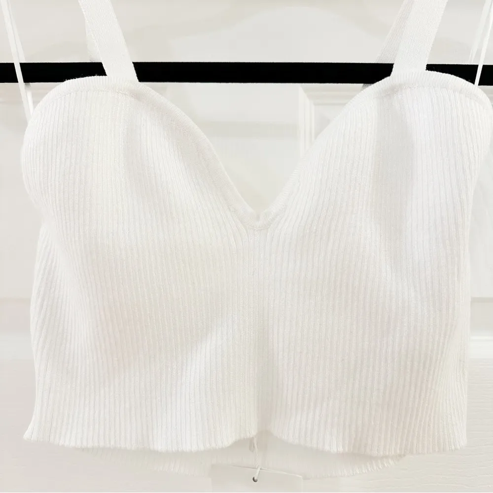 NWT Zara White Ribbed Sweater Knit Sweetheart Neckline Crop Tank top sz Large - Image 7