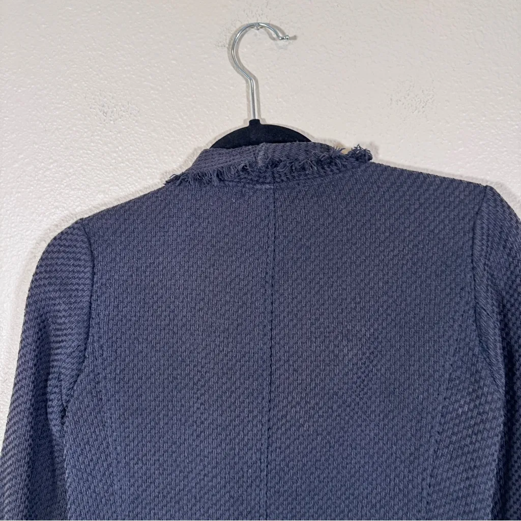 Vince Navy Blue Tweed Asymmetrical Zip Blazer Jacket Womens XS Preppy Classic - Image 2