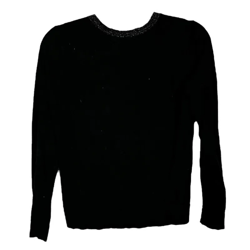 LOFT Black With Silver Shimmer Trim Button Up Sweater Small - Image 2