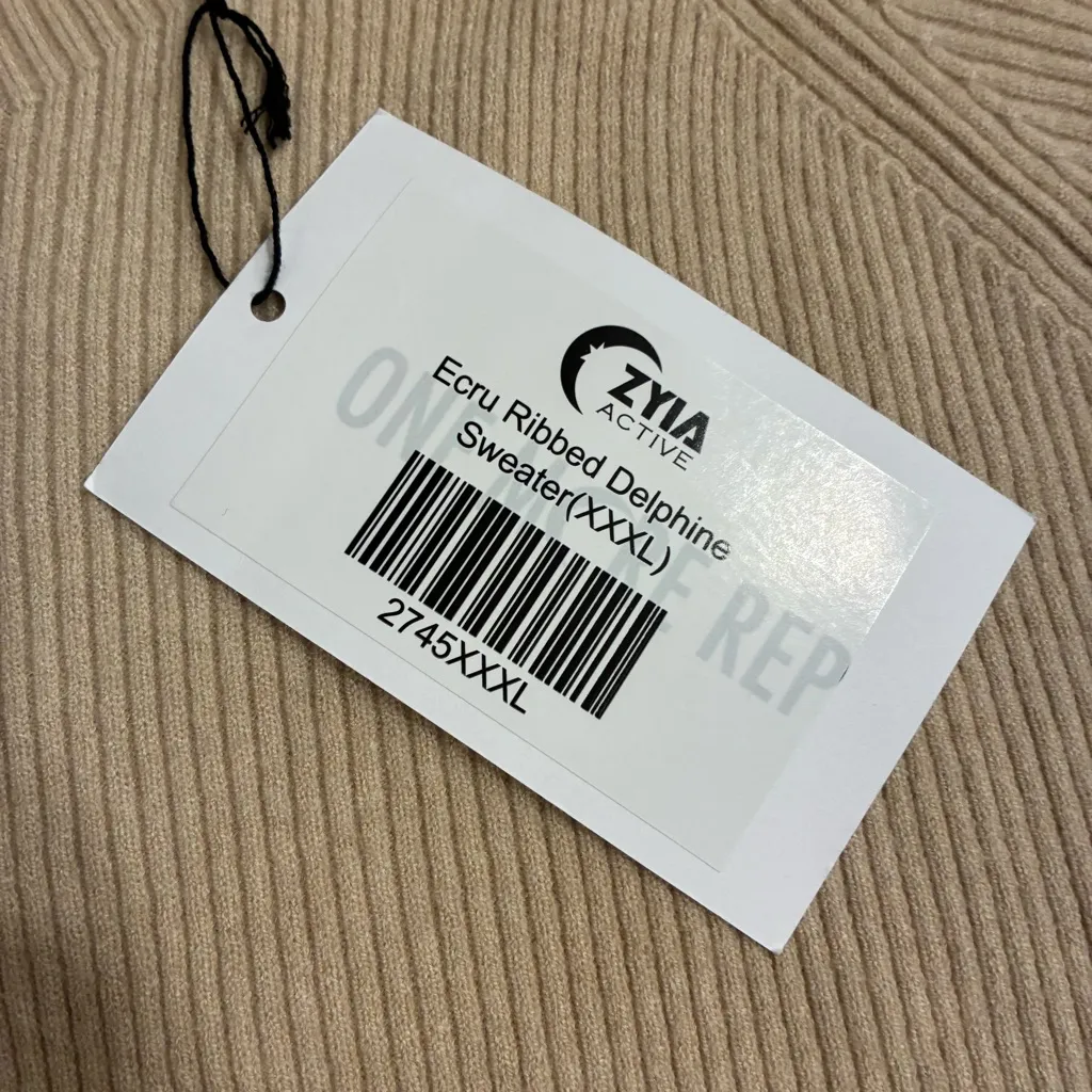 NWT ZYIA Active Women’s Ecru Ribbed Delphine Sweater Tan Size XXXL - Image 3