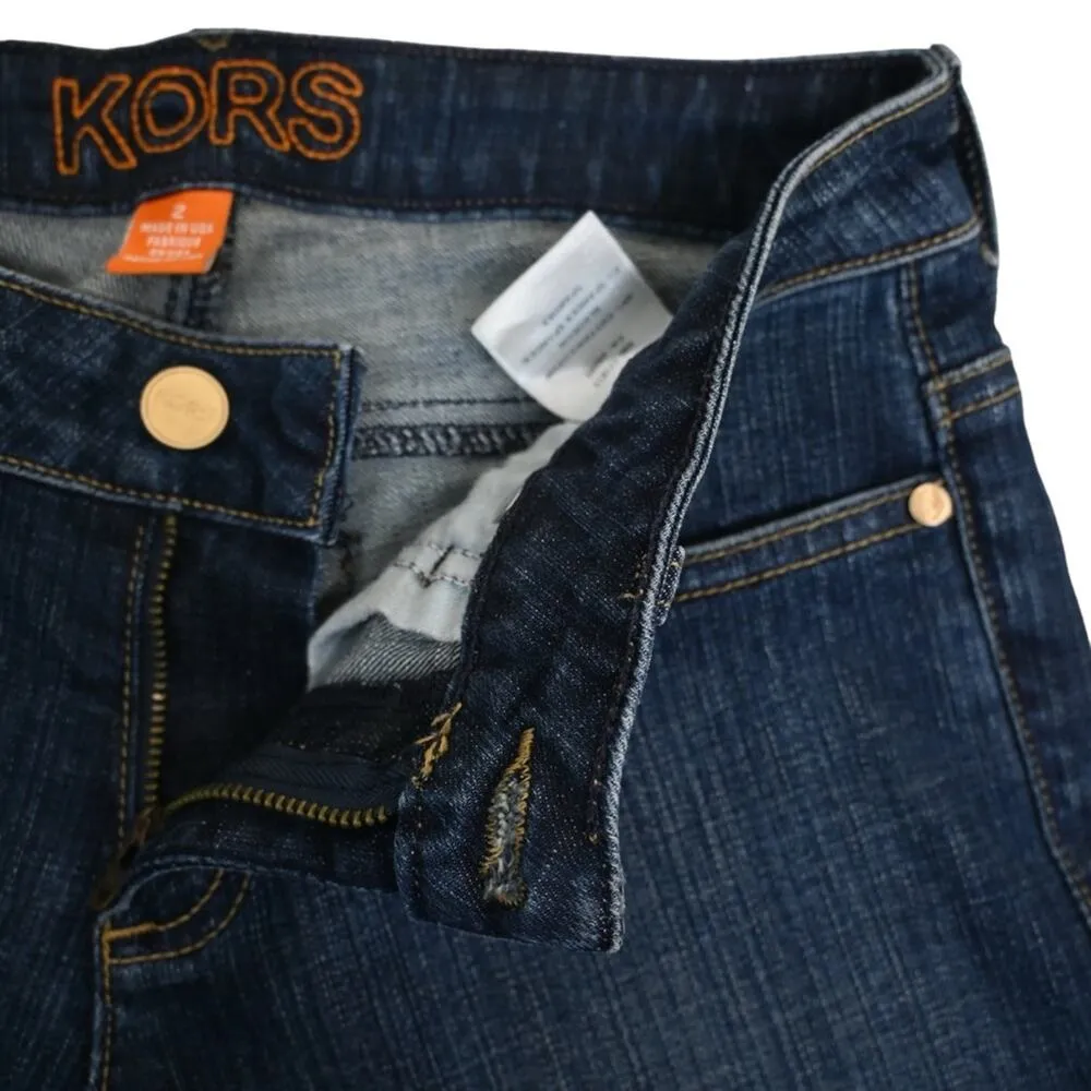 Michael Kors Womens 2 Straight Leg Raw Hem Jeans Gold Logo Plate - Image 8