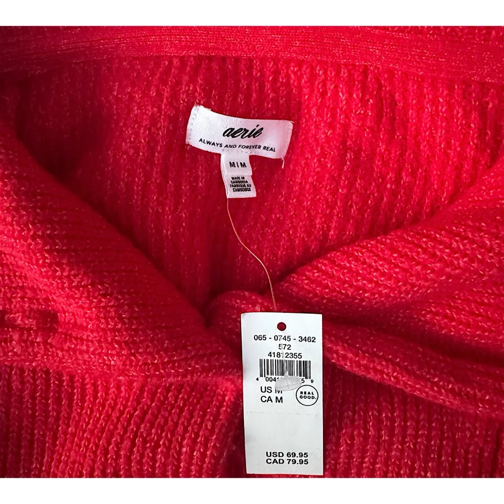 NWT Aerie Red Cozy Up Waffle Button Sweater - Image 7