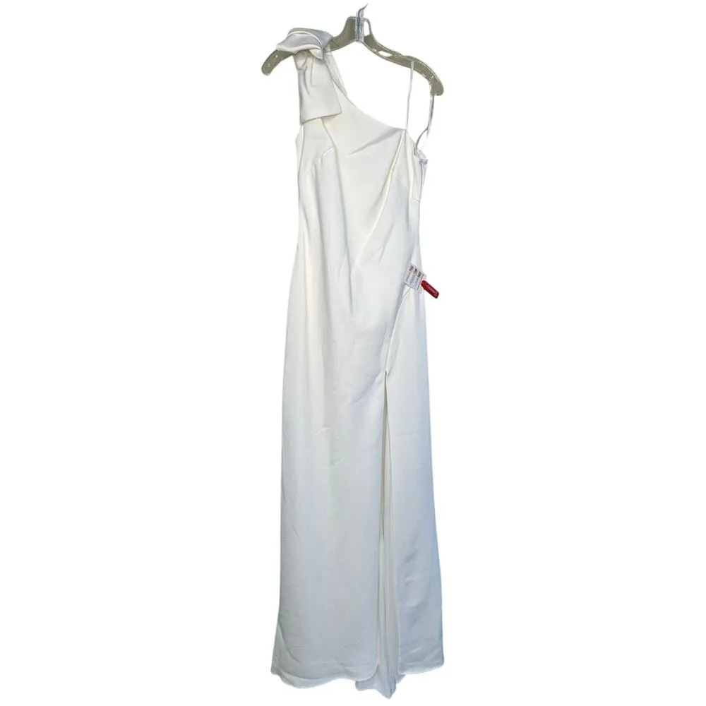 Mac Duggal NWT Crepe One Shoulder Bow Gown in White Size 8 - Image 5