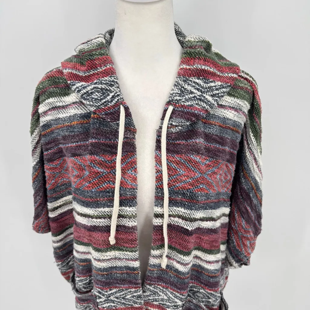 Billabong Striped French Terry Cardigan Boho Rasta Woven Hooded Shrug Jacket S/M - Image 7