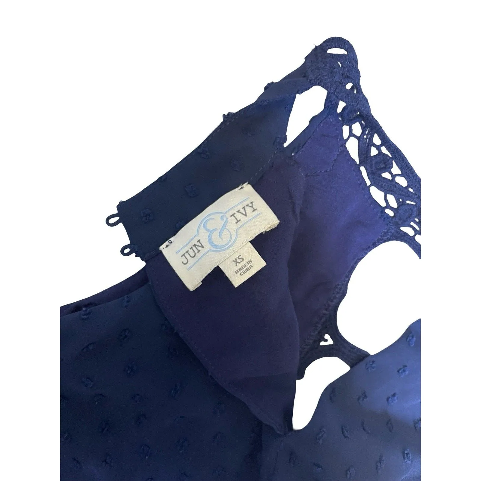 Jun & Ivy A-Line Dress Womens Extra Small Blue Blue Swiss Dots Sleeveless Lined - Image 5