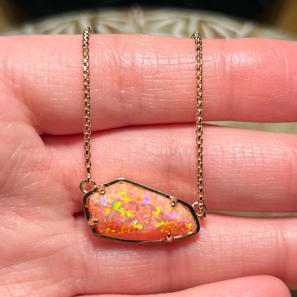 Cami Necklace in Rose Gold & Coral Kyocera Opal - Image 14