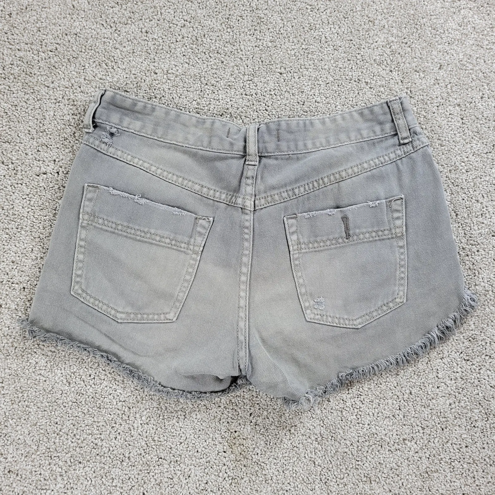 Free People Womens Cut Off Jean Shorts 26 Blue Distressed‎ Denim Button Fly - Image 2