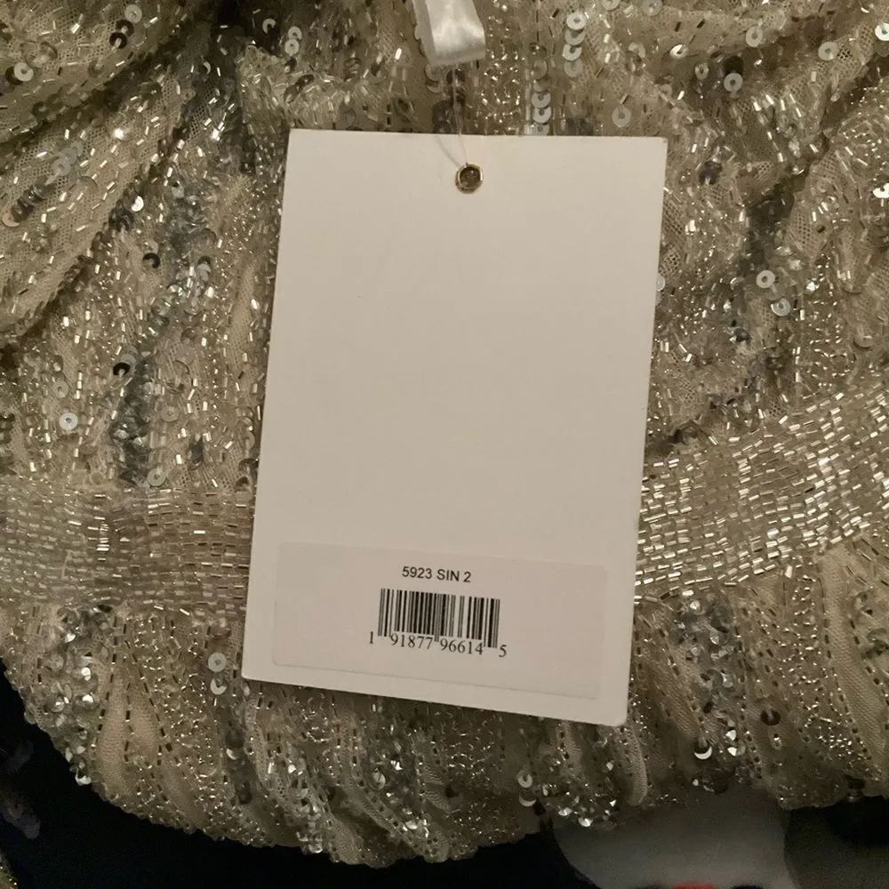 Mac Duggal 5923 Womens Cream Silver High Neck Long Sleeve A Line Mini Dress - Image 12