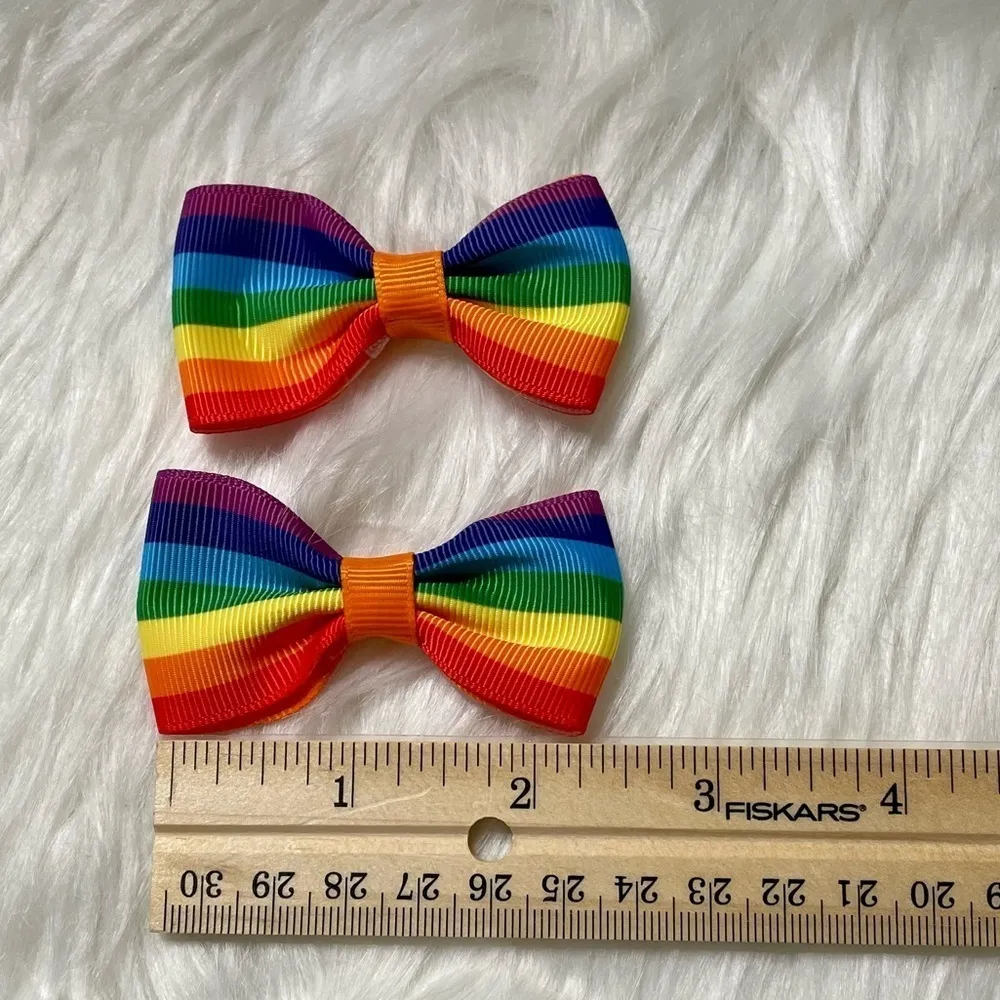 Rainbow Hair Clips Bows Pride Cheer Set of 2 - Image 3
