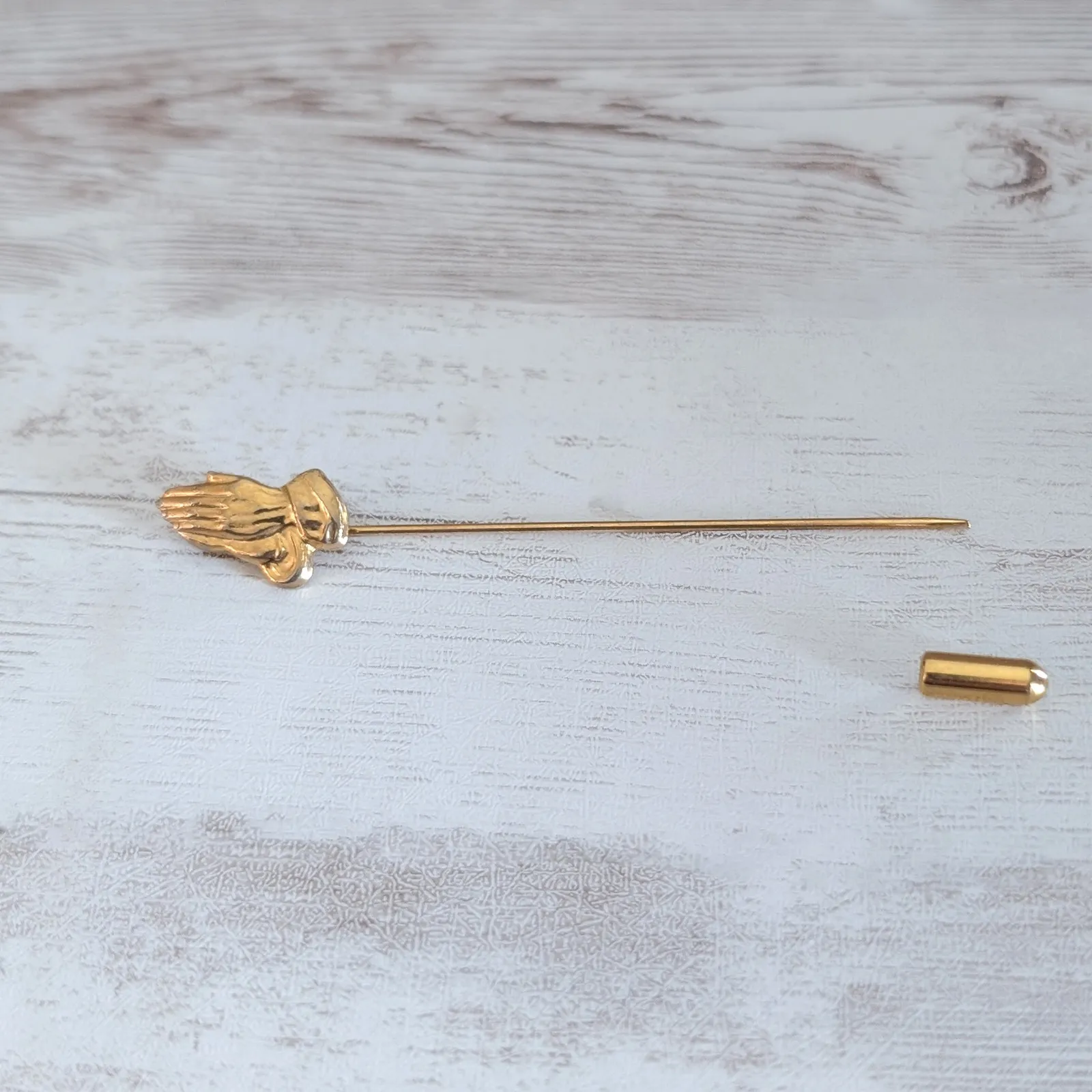 Vintage Hatpin Lapel Pin Praying Hands Gold Tone Christian Religious - Image 4