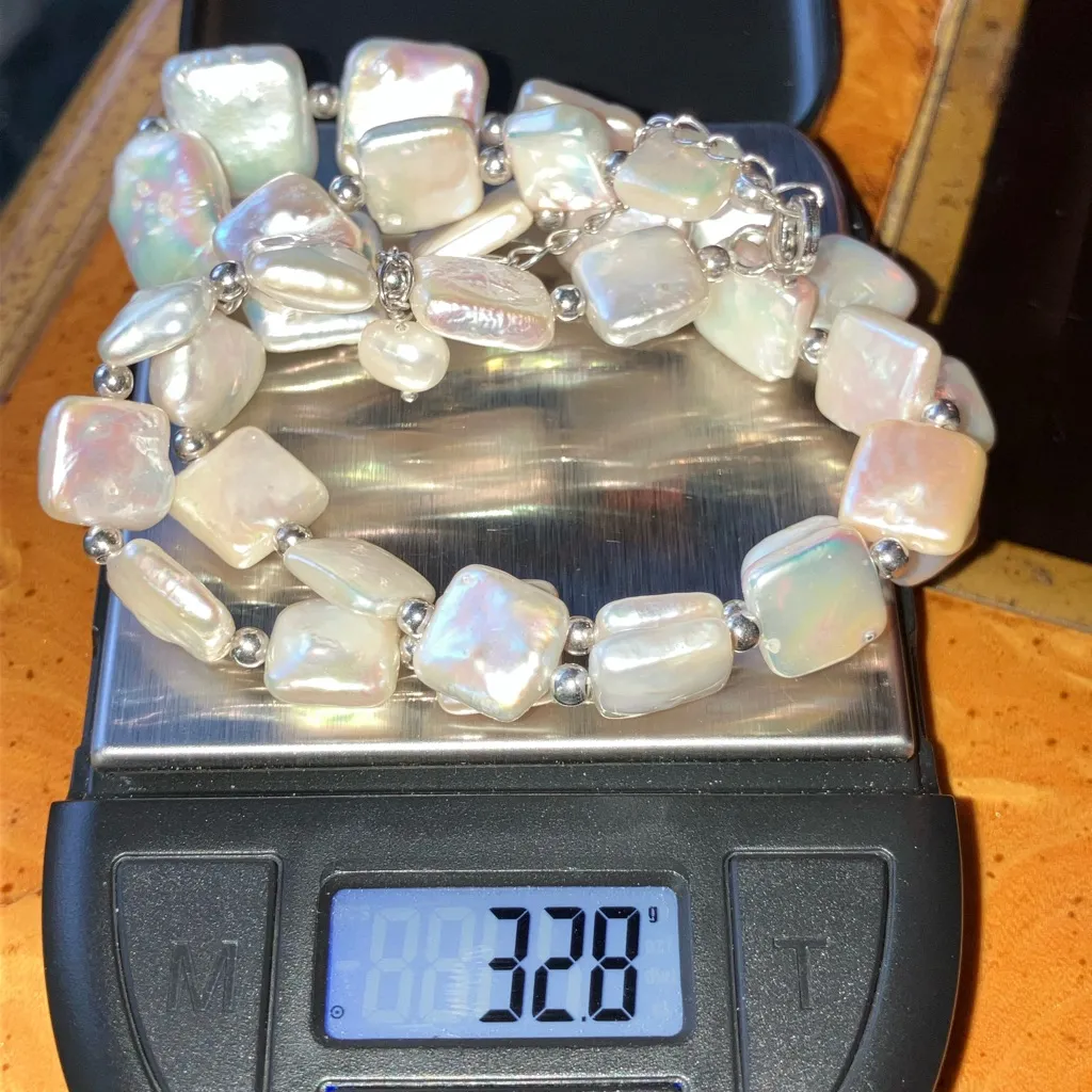 Natural Baroque Pearl Sterling Silver Necklace Size 18 - Image 6